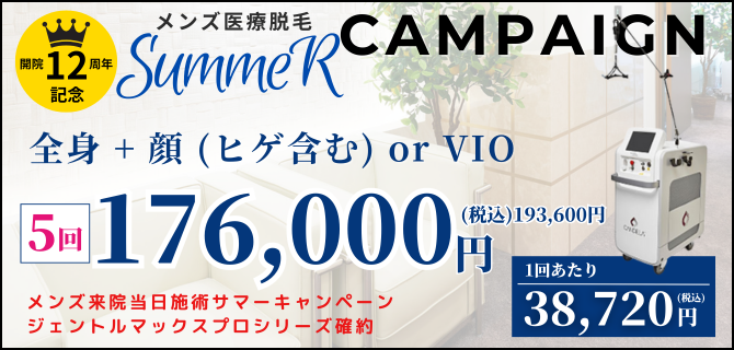 美容皮膚科アイエスクリニック メンズ医療脱毛 熱破壊式が全身+顔 or VIOで5回176,000円(税込193,600円)